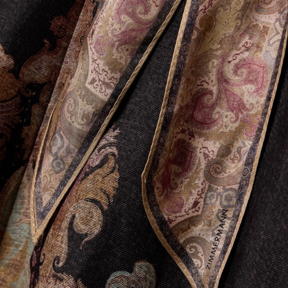 ZIMMERMANN Illustration Belted Printed Linen Silk Blend Organza Midi Dress Black - Picture 15 of 16